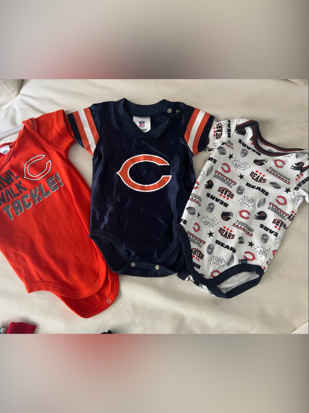 Chicago Bears Infant One-Piece Jersey and 2 Bears Bodysuits (Navy/Orange/White)